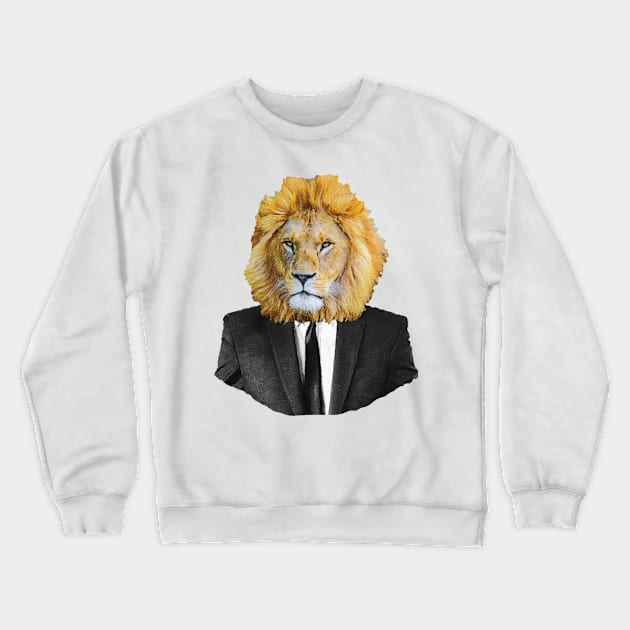 Lion portrait in black suit Crewneck Sweatshirt by DarkMaskedCats